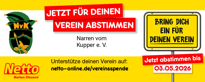 Bild mit NvK-Logo und Schriftzug: Jetzt für deinen verein abstimmen  Narren vom Kupper e.V.